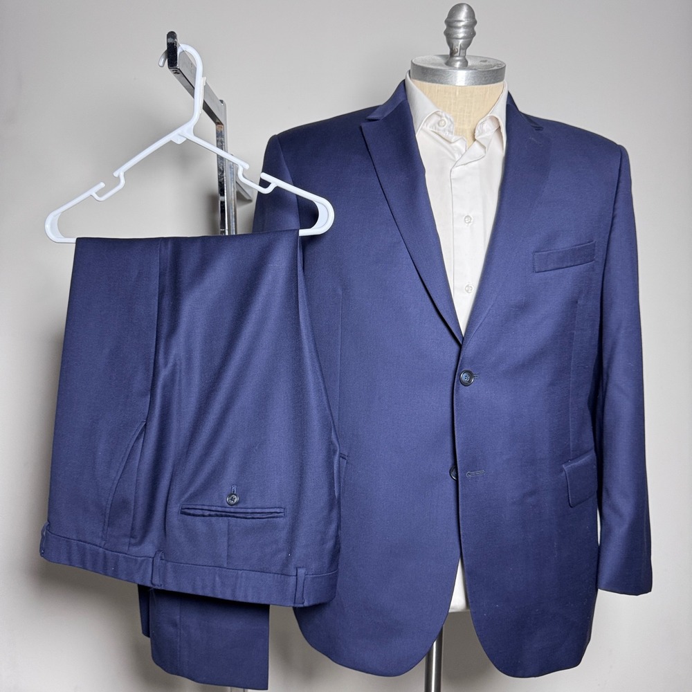 Jos. A. Bank Suit Mens 48R W40 Navy Blue Solid 1905 Custom Express Wool